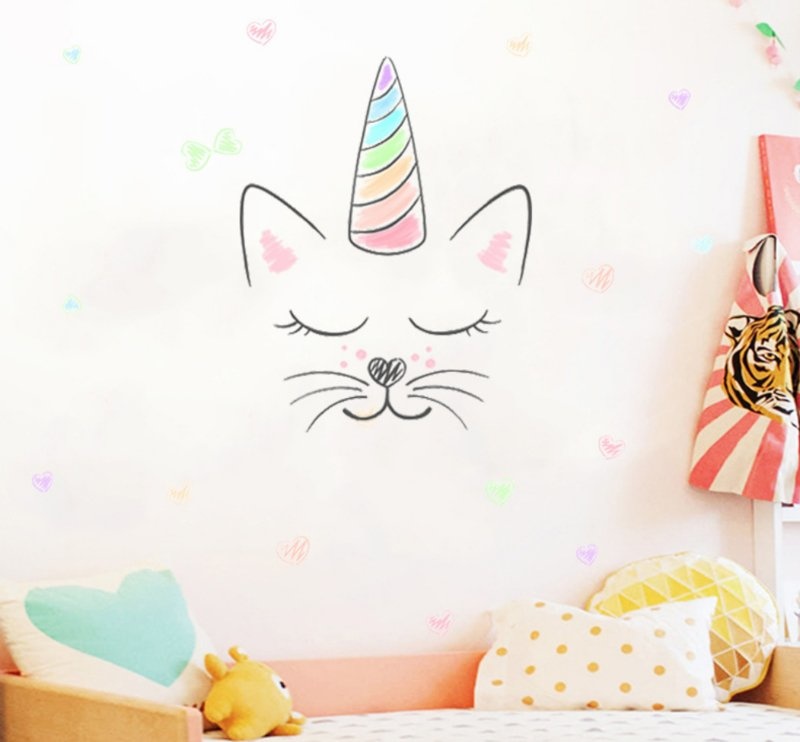 Muursticker unicorn - eenhoorn kat hartjes babykamer kinderkamer