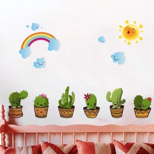 Muursticker cactus plant groen met gezichtjes babykamer - kinderkamer