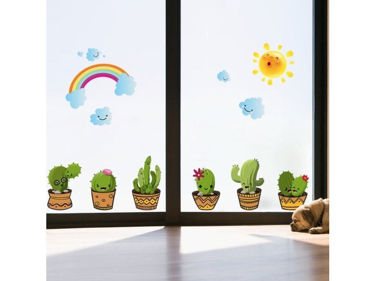 Muursticker cactus plant groen met gezichtjes babykamer - kinderkamer