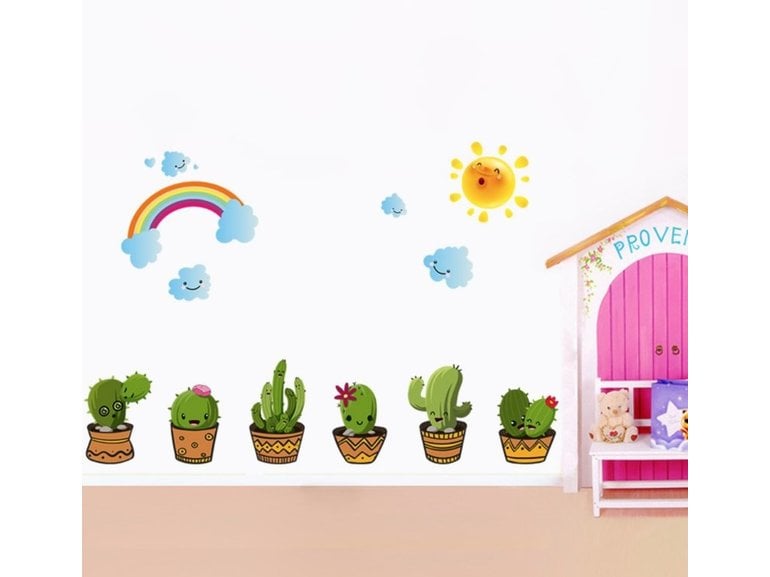 Muursticker cactus plant groen met gezichtjes babykamer - kinderkamer