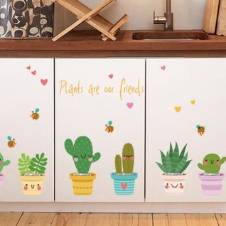 Muursticker happy cactus plant groen met gezichtjes babykamer - kinderkamer Muursticker happy cactus plant groen met gezichtjes babykamer - kinderkamer