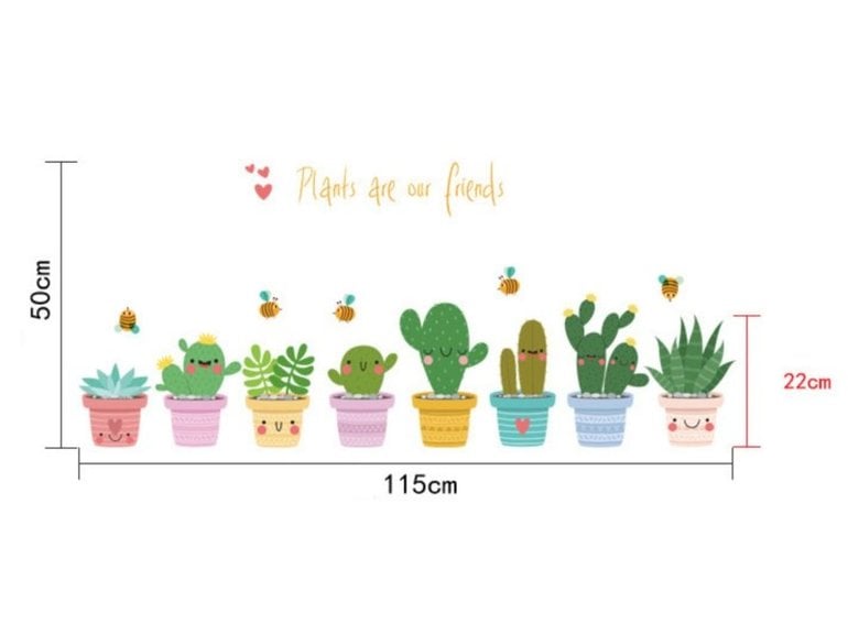 Muursticker happy cactus plant groen met gezichtjes babykamer - kinderkamer