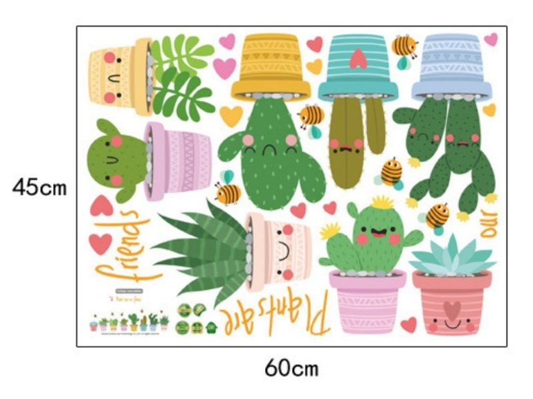 Muursticker happy cactus plant groen met gezichtjes babykamer - kinderkamer