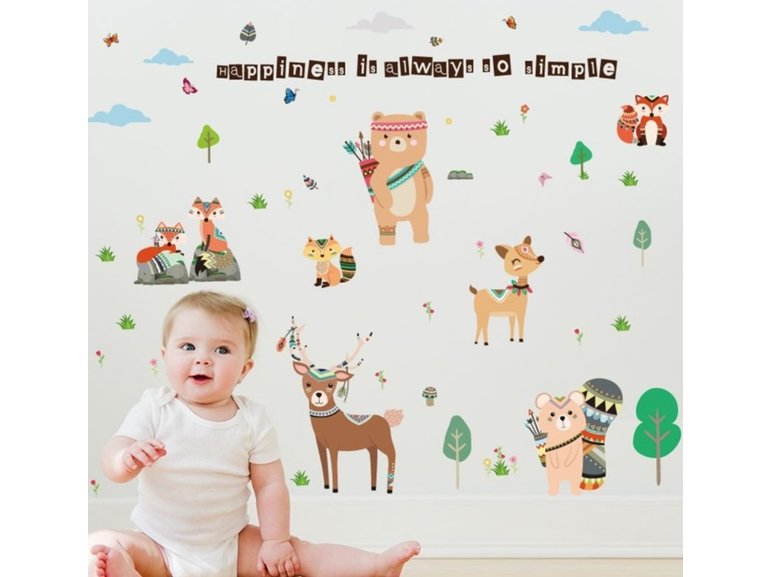 Muursticker nordic indianen dieren - beesten babykamer / kinderkamer