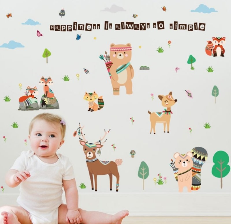 Muursticker nordic indianen dieren - beesten babykamer / kinderkamer