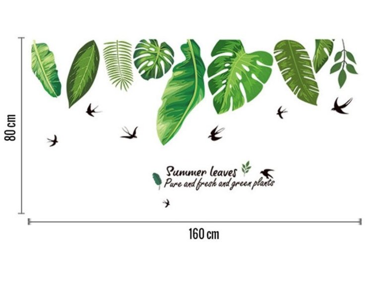 Muursticker decoratieve groene palmbladen en zwaluwen decoratie stickers