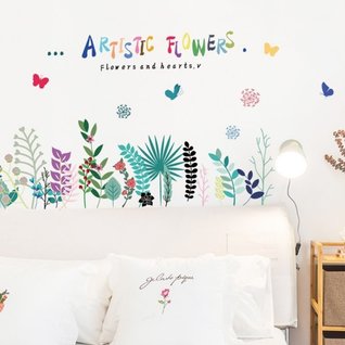 Muursticker assortiment van artistiek gekleurde bloemen strook / plint Muursticker assortiment van artistiek gekleurde bloemen strook / plint