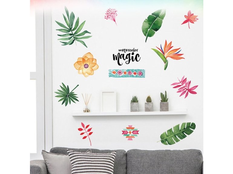 Muursticker decoratieve bloemen palmbladeren groen