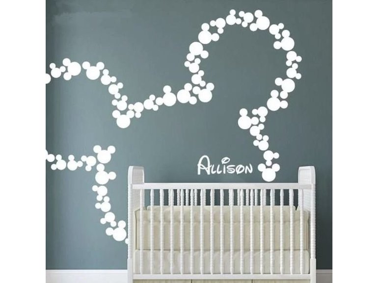 Muursticker Mickey mouse oren print + naam kinderkamer