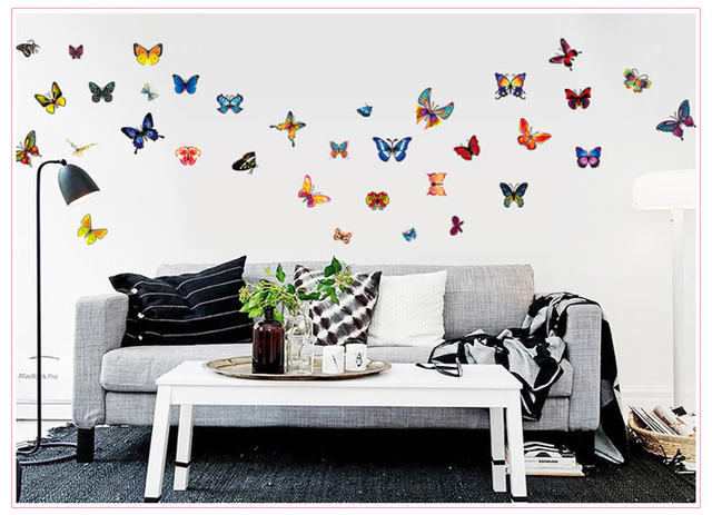 muursticker vlinders kleurrijk 50 stuks
