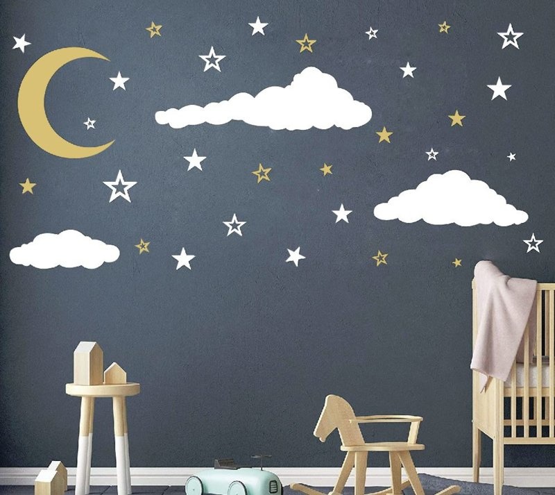 Muursticker maan, wolken en sterren kinderkamer / babykamer