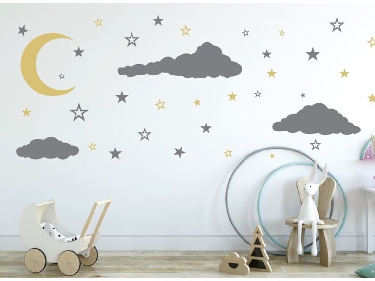 Muursticker maan, wolken en sterren kinderkamer / babykamer