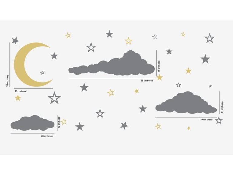 Muursticker maan, wolken en sterren kinderkamer / babykamer
