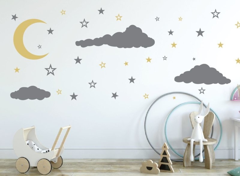 Muursticker maan, wolken en sterren kinderkamer / babykamer XL