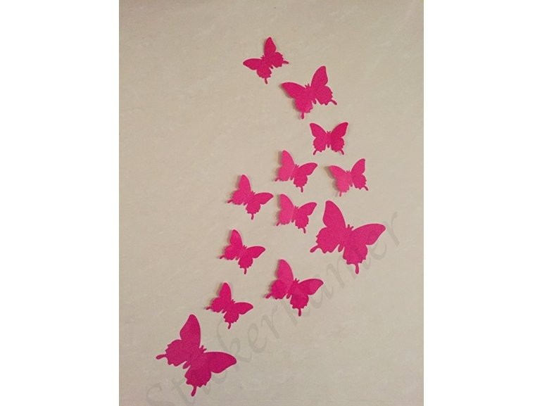 Muursticker 3d vlinders donker roze / fuchsia 1+1 gratis