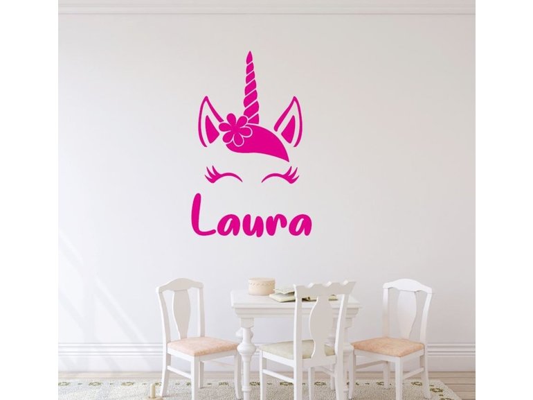 Muursticker unicorn naam kinderkamer meisjes