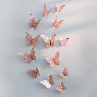 kleding stof Kenmerkend niet voldoende 12 stuks rose / gouden 3d vlinders muurdecoratie (1) kopen? Bestel online  bij Stickerkamer - Stickerkamer