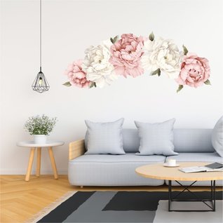 Muursticker pioenroos XL bloemen roze en wit babykamer Muursticker pioenroos XL bloemen roze en wit babykamer