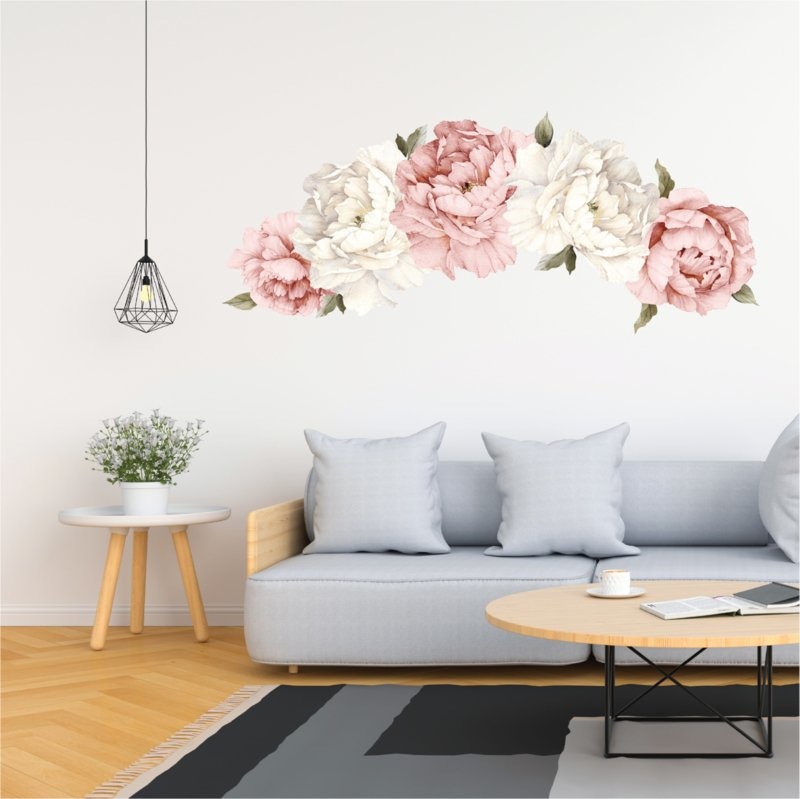 Muursticker pioenroos XL bloemen roze en wit babykamer