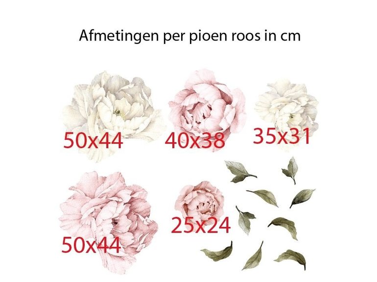 Muursticker pioenroos XL bloemen roze en wit
