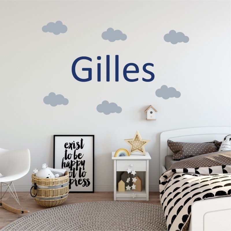 Naamsticker met wolken kinderkamer XL