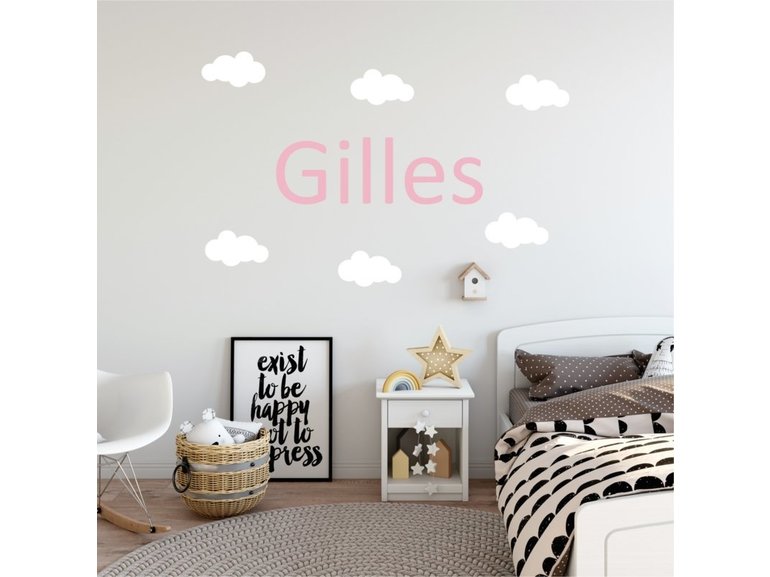 Naamsticker met wolken kinderkamer XL