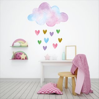 Muursticker wolk en hartjes unicorn stijl kinderkamer meisjes Muursticker wolk en hartjes unicorn stijl kinderkamer meisjes