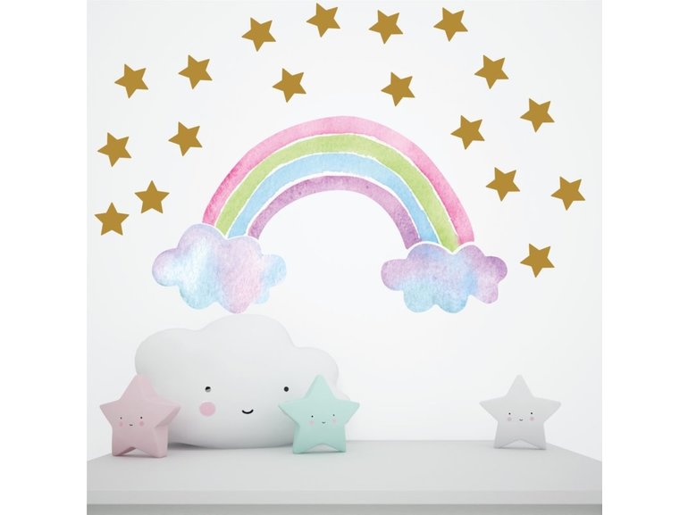 Muursticker regenboog en wolkjes unicorn stijl kinderkamer meisjes