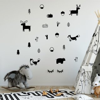 Muursticker dieren bos mix nordic stijl kinderkamer