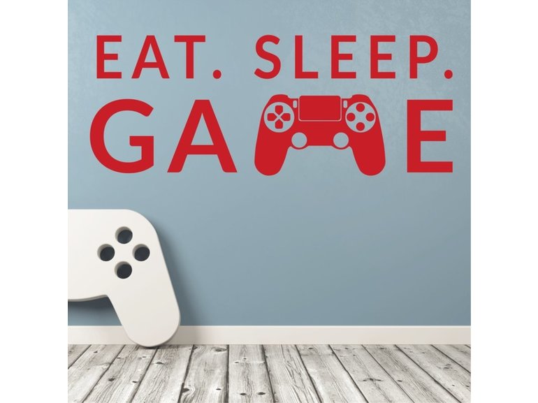 Muursticker gamer eat sleep game controller kinderkamer jongen
