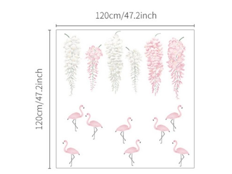 Muursticker bloemen wisteria en flamingo XL roze en wit