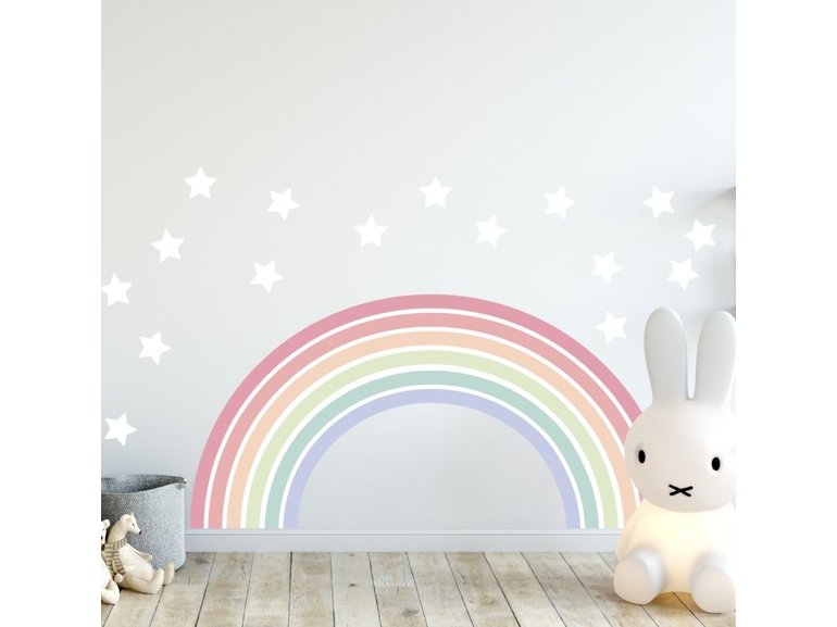 Muursticker regenboog zachte kleuren kinderkamer