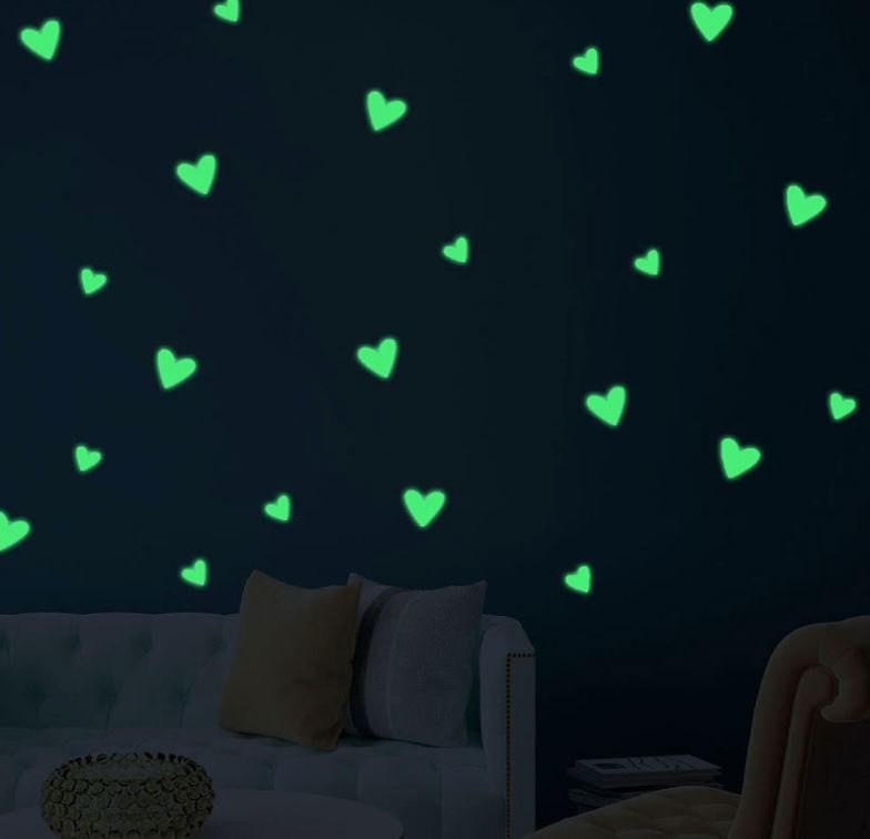 Muursticker hartjes glow in the dark babykamer - kinderkamer 25 stuks