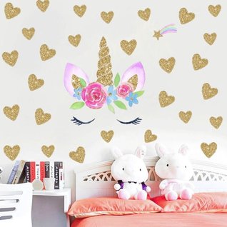 Muursticker unicorn - eenhoorn bloemetjes oogjes en hartjes meisjeskamer / babykamer Muursticker unicorn - eenhoorn bloemetjes oogjes en hartjes meisjeskamer / babykamer