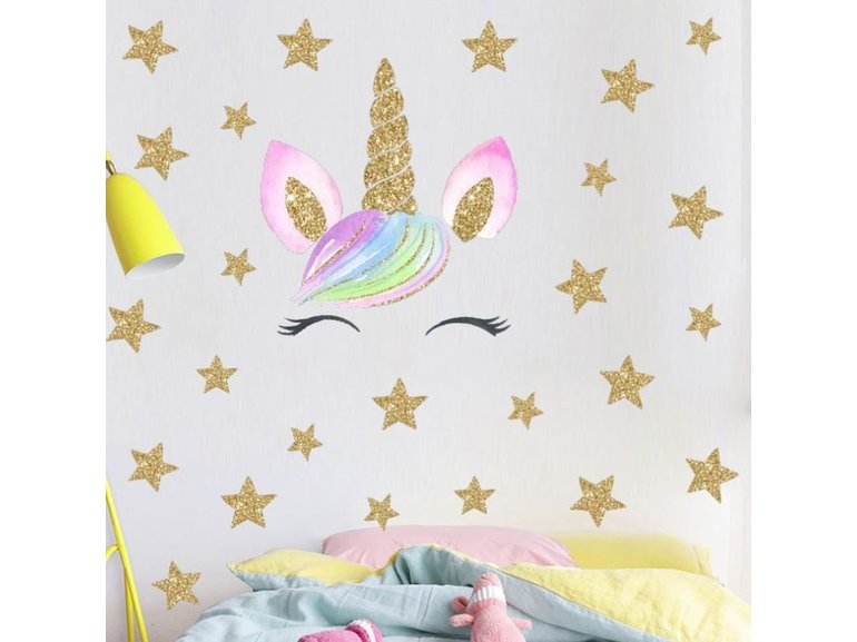 Muursticker unicorn - eenhoorn oogjes en sterren meisjeskamer / babykamer