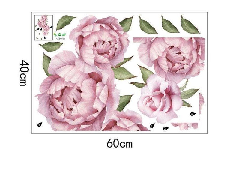 Muursticker pioenrozen - bloemen roze wanddecoratie