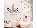 Muursticker unicorn - eenhoorn bloemetjes oogjes en stippen meisjeskamer / babykamer