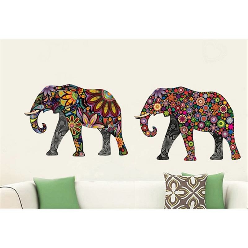 Muursticker olifant bloem patroon 4x