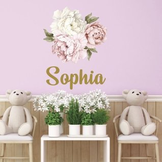 Muursticker pioenroos bloemen met naam babykamer / kinderkamer Muursticker pioenroos bloemen met naam babykamer / kinderkamer