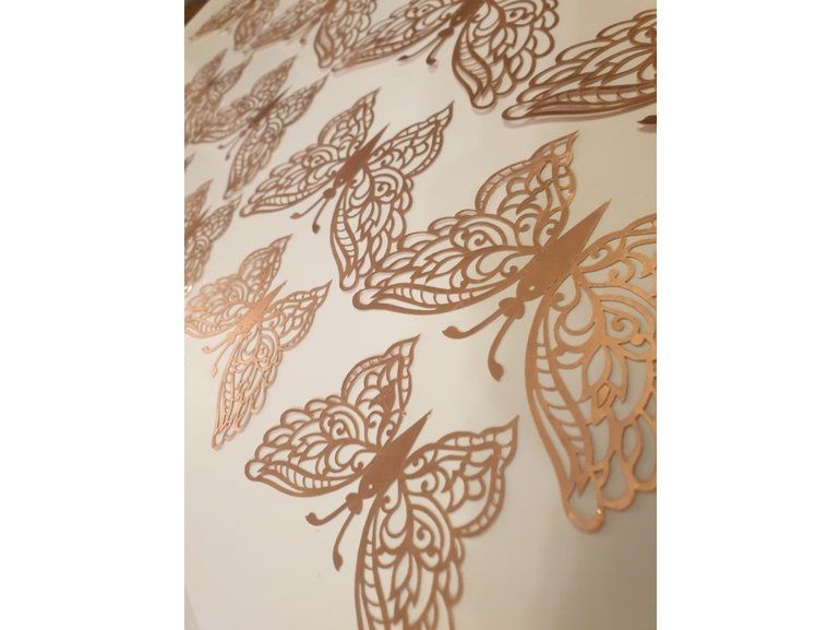 12 stuks rosé gouden 3d vlinders muurdecoratie (8)