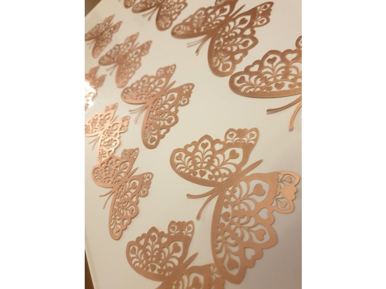 12 stuks rosé gouden 3d vlinders muurdecoratie (9)
