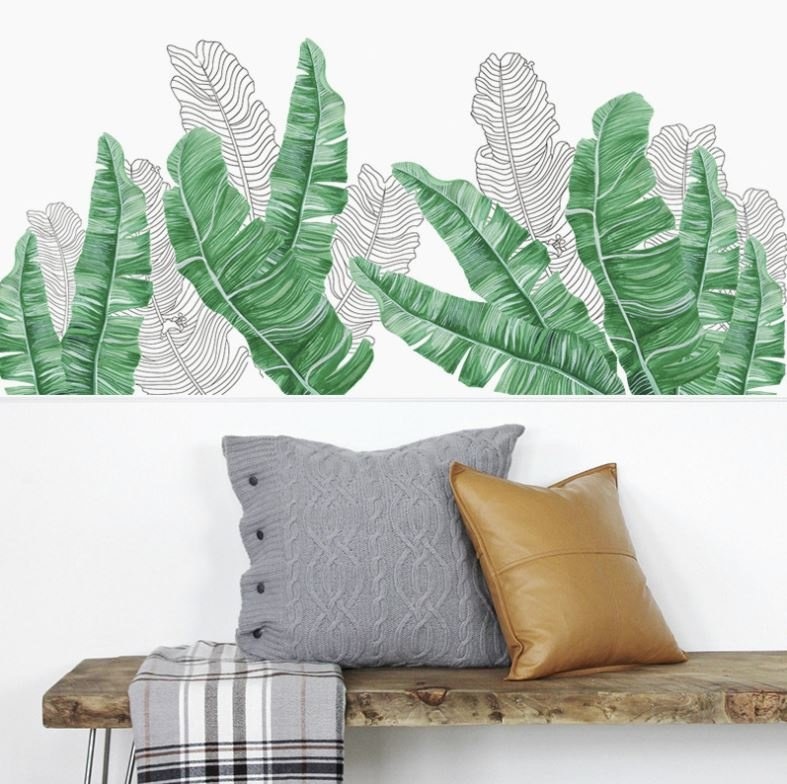 Muursticker tropisch decoratieve groene en witte palmbladen stickers