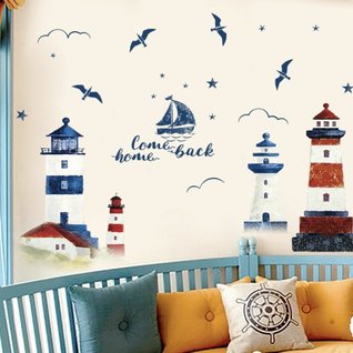 Muursticker zee strand / oceaan / vuurtoren kinderkamer