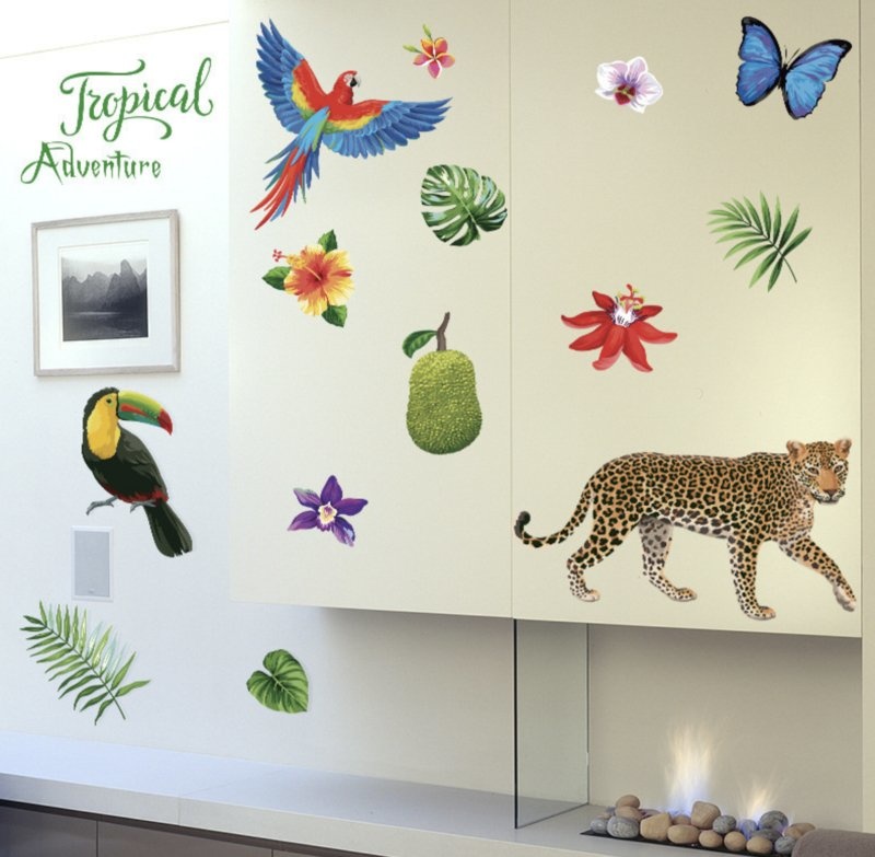 Muursticker tropische jungle beesten mix kinderkamer / babykamer