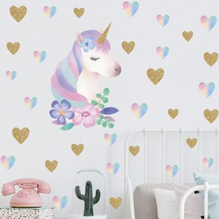 Muursticker unicorn - eenhoorn en hartjes meisjeskamer / babykamer Muursticker unicorn - eenhoorn en hartjes meisjeskamer / babykamer