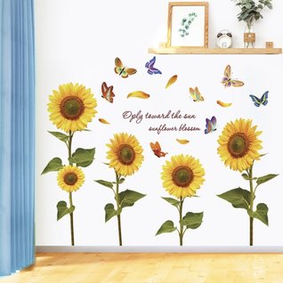 Muursticker zonnebloem geel wanddecoratie
