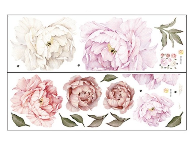 Muursticker pioenroos bloemen roze - wit