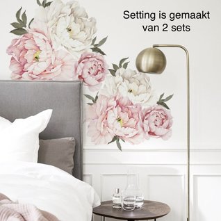 Muursticker pioen rozen / bloemen roze - wit kinderkamer Muursticker pioen rozen / bloemen roze - wit kinderkamer