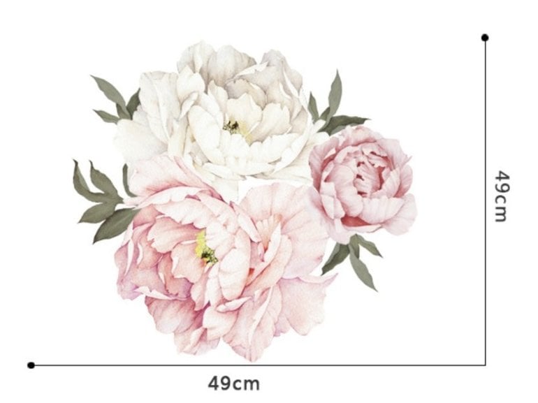 Muursticker pioen rozen / bloemen roze - wit kinderkamer