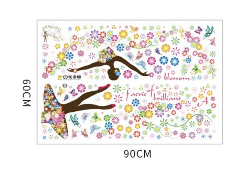 Muursticker ballerina meisje bloemen kinderkamer